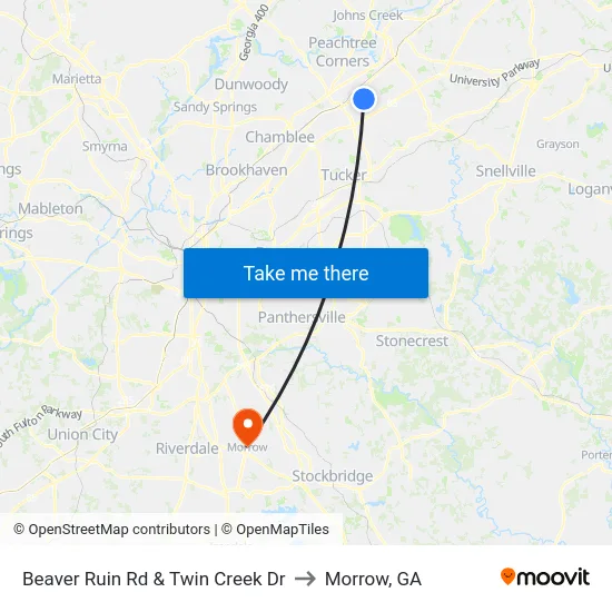 Beaver Ruin Rd & Twin Creek Dr to Morrow, GA map