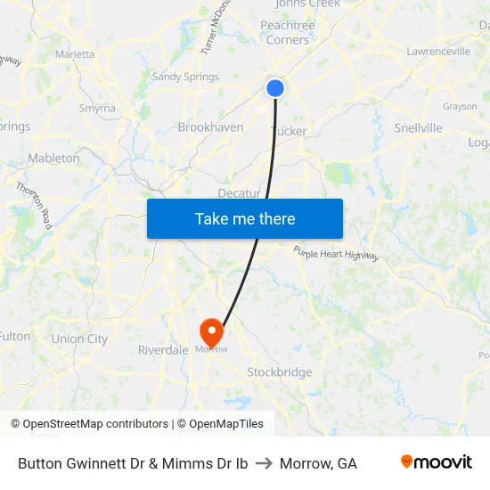 Button Gwinnett Dr & Mimms Dr Ib to Morrow, GA map