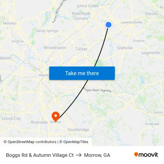 Boggs Rd & Autumn Village Ct to Morrow, GA map