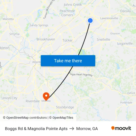 Boggs Rd & Magnolia Pointe Apts to Morrow, GA map