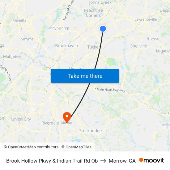 Brook Hollow Pkwy & Indian Trail Rd Ob to Morrow, GA map