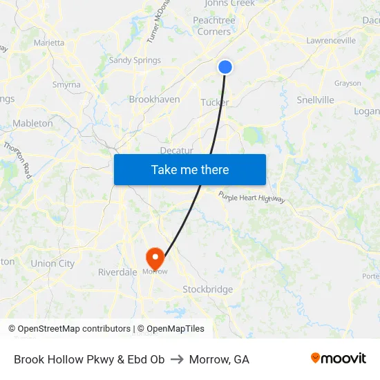 Brook Hollow Pkwy & Ebd Ob to Morrow, GA map