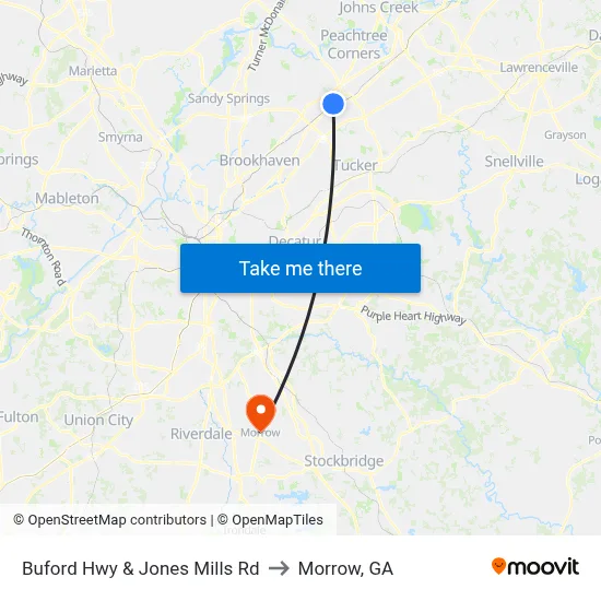 Buford Hwy & Jones Mills Rd to Morrow, GA map