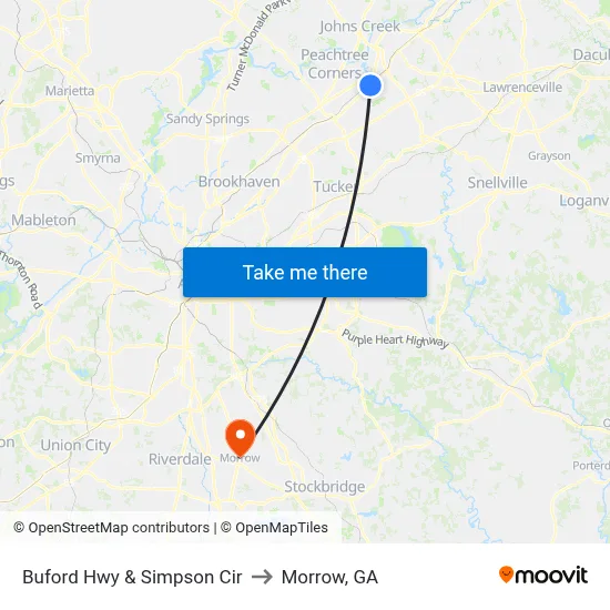 Buford Hwy & Simpson Cir to Morrow, GA map