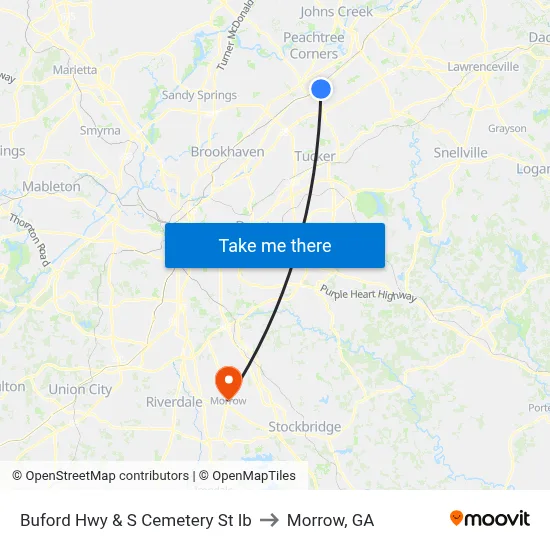 Buford Hwy & S Cemetery St Ib to Morrow, GA map