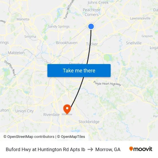 Buford Hwy at Huntington Rd Apts Ib to Morrow, GA map