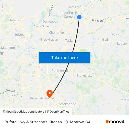 Buford Hwy & Suzanne's Kitchen to Morrow, GA map