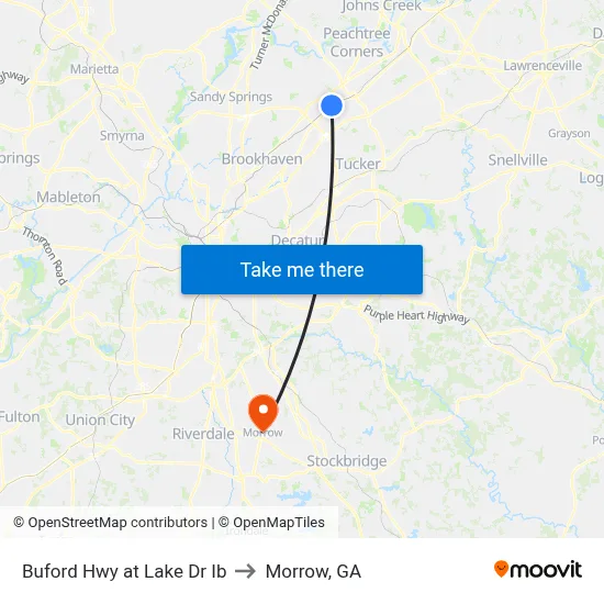 Buford Hwy at Lake Dr Ib to Morrow, GA map
