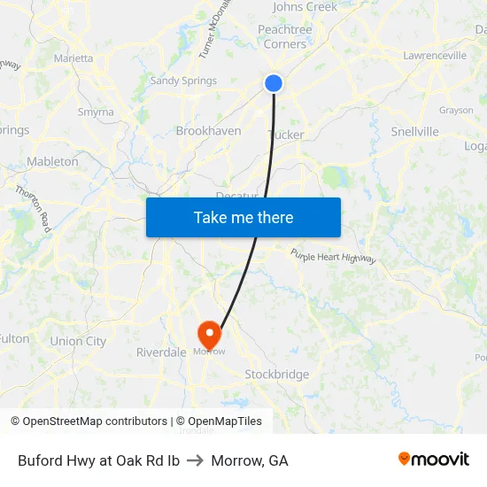 Buford Hwy at Oak Rd Ib to Morrow, GA map