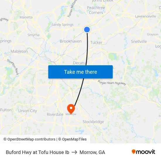 Buford Hwy at Tofu House Ib to Morrow, GA map