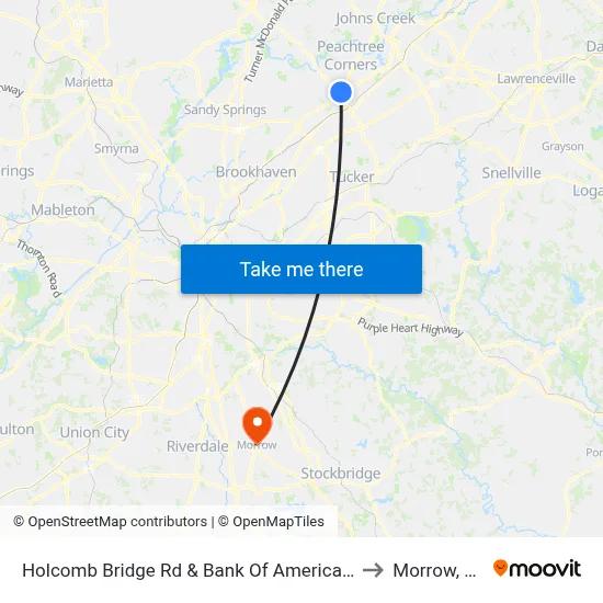 Holcomb Bridge Rd & Bank Of America Ob to Morrow, GA map