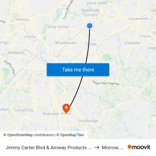 Jimmy Carter Blvd & Amway Products Dist to Morrow, GA map