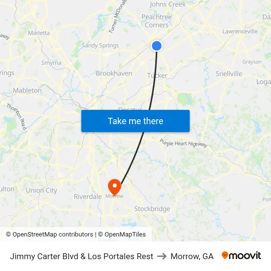 Jimmy Carter Blvd & Los Portales Rest to Morrow, GA map
