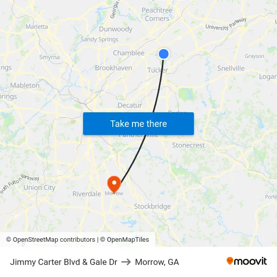 Jimmy Carter Blvd & Gale Dr to Morrow, GA map