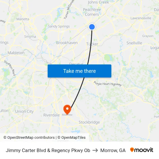 Jimmy Carter Blvd & Regency Pkwy Ob to Morrow, GA map