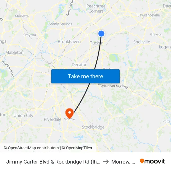 Jimmy Carter Blvd & Rockbridge Rd (Ihop) to Morrow, GA map