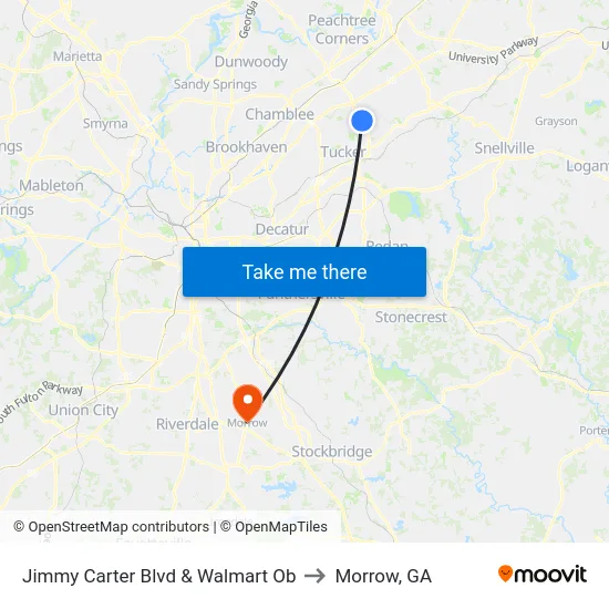 Jimmy Carter Blvd & Walmart Ob to Morrow, GA map