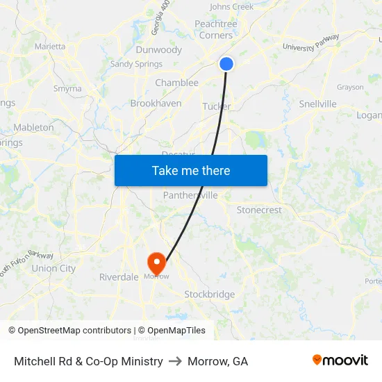 Mitchell Rd & Co-Op Ministry to Morrow, GA map