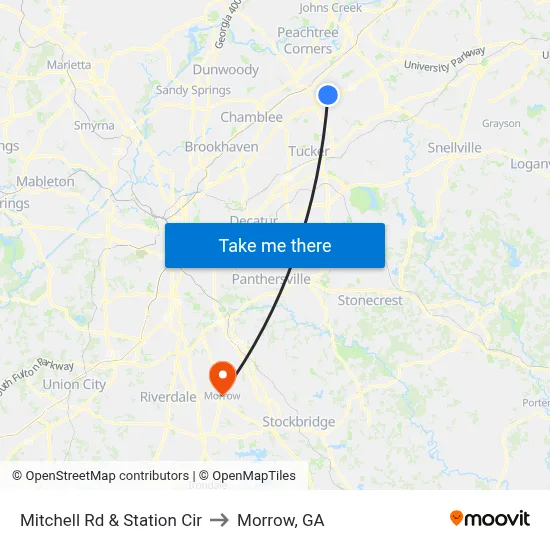 Mitchell Rd & Station Cir to Morrow, GA map