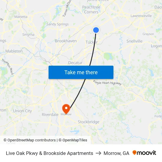 Live Oak Pkwy & Brookside Apartments to Morrow, GA map