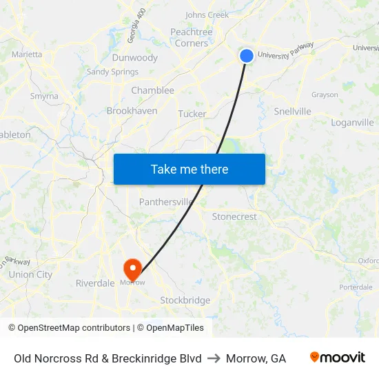 Old Norcross Rd & Breckinridge Blvd to Morrow, GA map