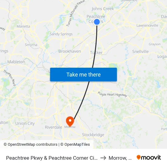 Peachtree Pkwy & Peachtree Corner Cir Ib to Morrow, GA map