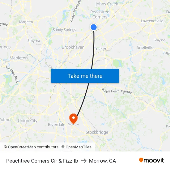 Peachtree Corners Cir & Fizz Ib to Morrow, GA map