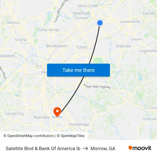 Satellite Blvd & Bank Of America Ib to Morrow, GA map