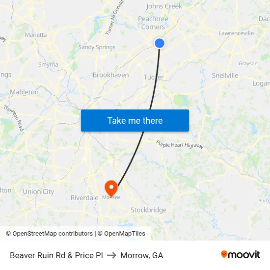 Beaver Ruin Rd & Price Pl to Morrow, GA map