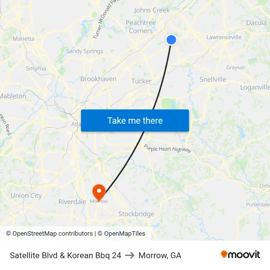 Satellite Blvd & Korean Bbq 24 to Morrow, GA map