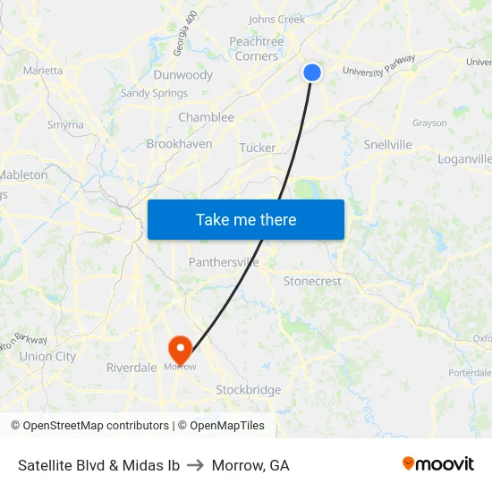 Satellite Blvd & Midas Ib to Morrow, GA map