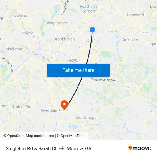 Singleton Rd & Sarah Ct to Morrow, GA map