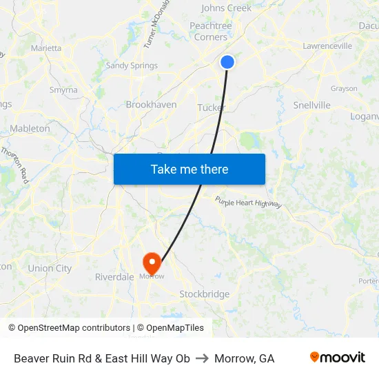 Beaver Ruin Rd & East Hill Way Ob to Morrow, GA map