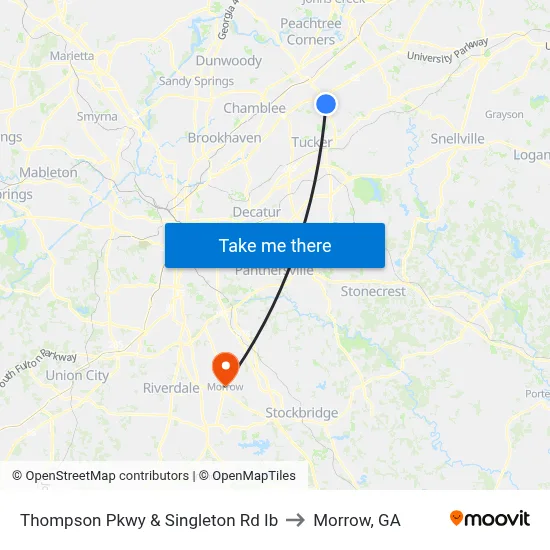 Thompson Pkwy & Singleton Rd Ib to Morrow, GA map