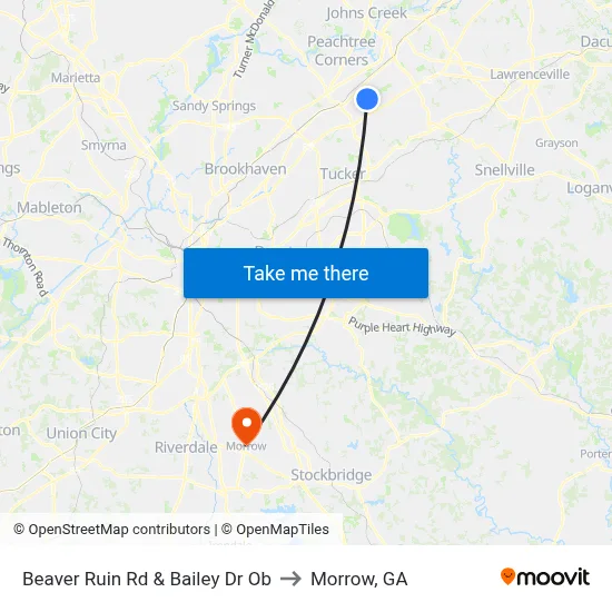 Beaver Ruin Rd & Bailey Dr Ob to Morrow, GA map