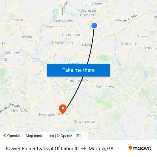 Beaver Ruin Rd & Dept Of Labor Ib to Morrow, GA map