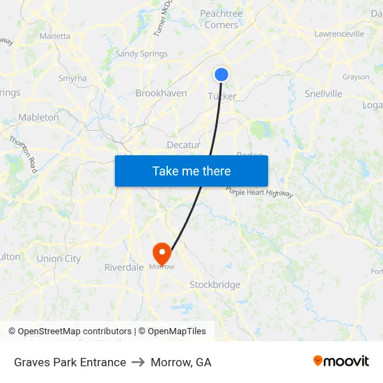 Graves Park Entrance to Morrow, GA map