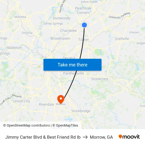 Jimmy Carter Blvd & Best Friend Rd Ib to Morrow, GA map