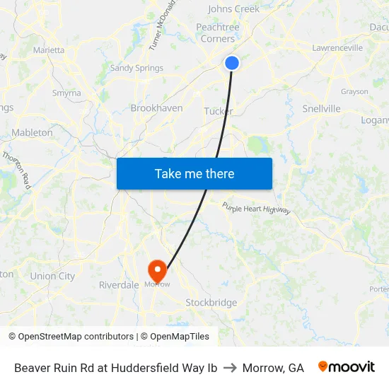 Beaver Ruin Rd at Huddersfield Way Ib to Morrow, GA map