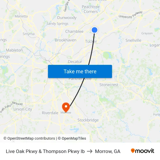 Live Oak Pkwy & Thompson Pkwy Ib to Morrow, GA map