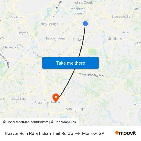 Beaver Ruin Rd & Indian Trail Rd Ob to Morrow, GA map