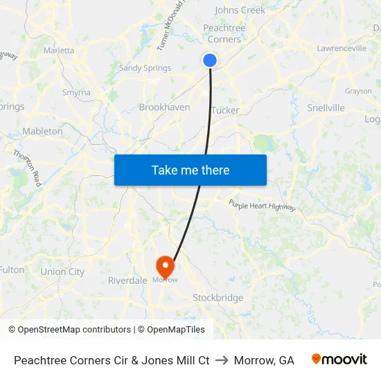 Peachtree Corners Cir & Jones Mill Ct to Morrow, GA map