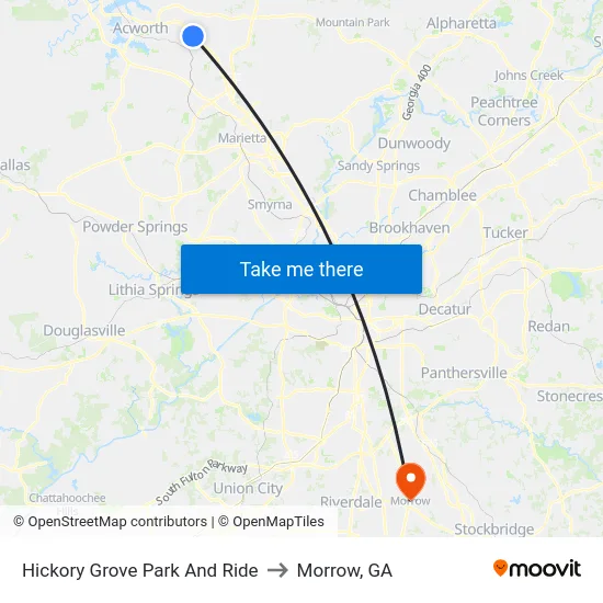 Hickory Grove Park And Ride to Morrow, GA map