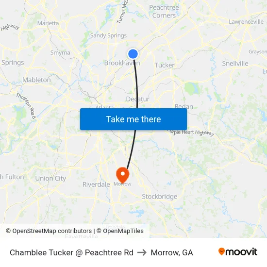 Chamblee Tucker @ Peachtree Rd to Morrow, GA map