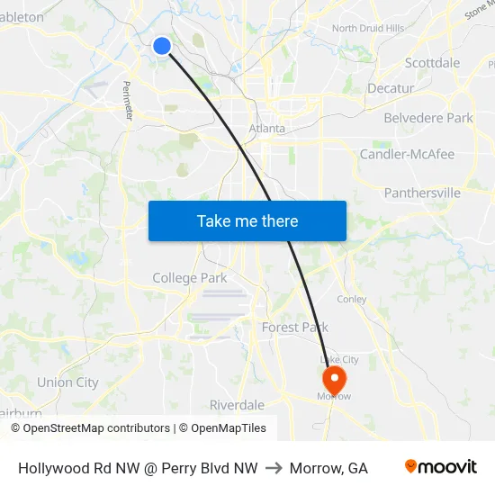 Hollywood Rd NW @ Perry Blvd NW to Morrow, GA map
