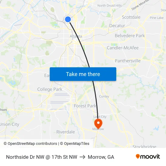 Northside Dr NW @ 17th St NW to Morrow, GA map