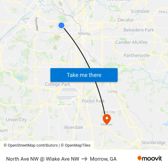 North Ave NW @ Wlake Ave NW to Morrow, GA map