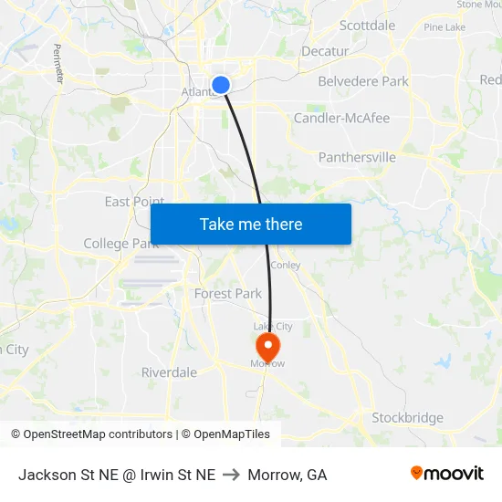 Jackson St NE @ Irwin St NE to Morrow, GA map