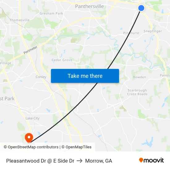 Pleasantwood Dr @ E Side Dr to Morrow, GA map