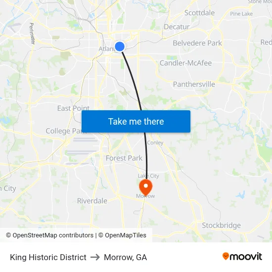 King Historic District to Morrow, GA map